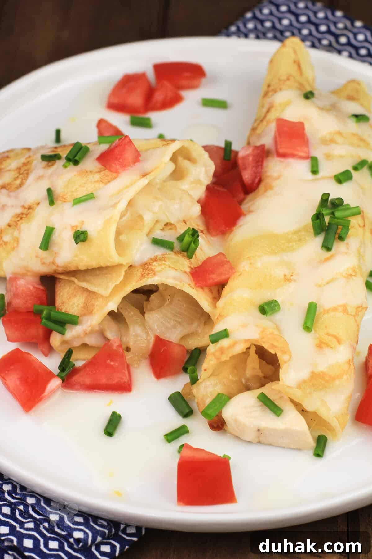 Savory Chicken and Potato Crepes: Rustic Filling Recipe 11 2 prepared crepes on white dish