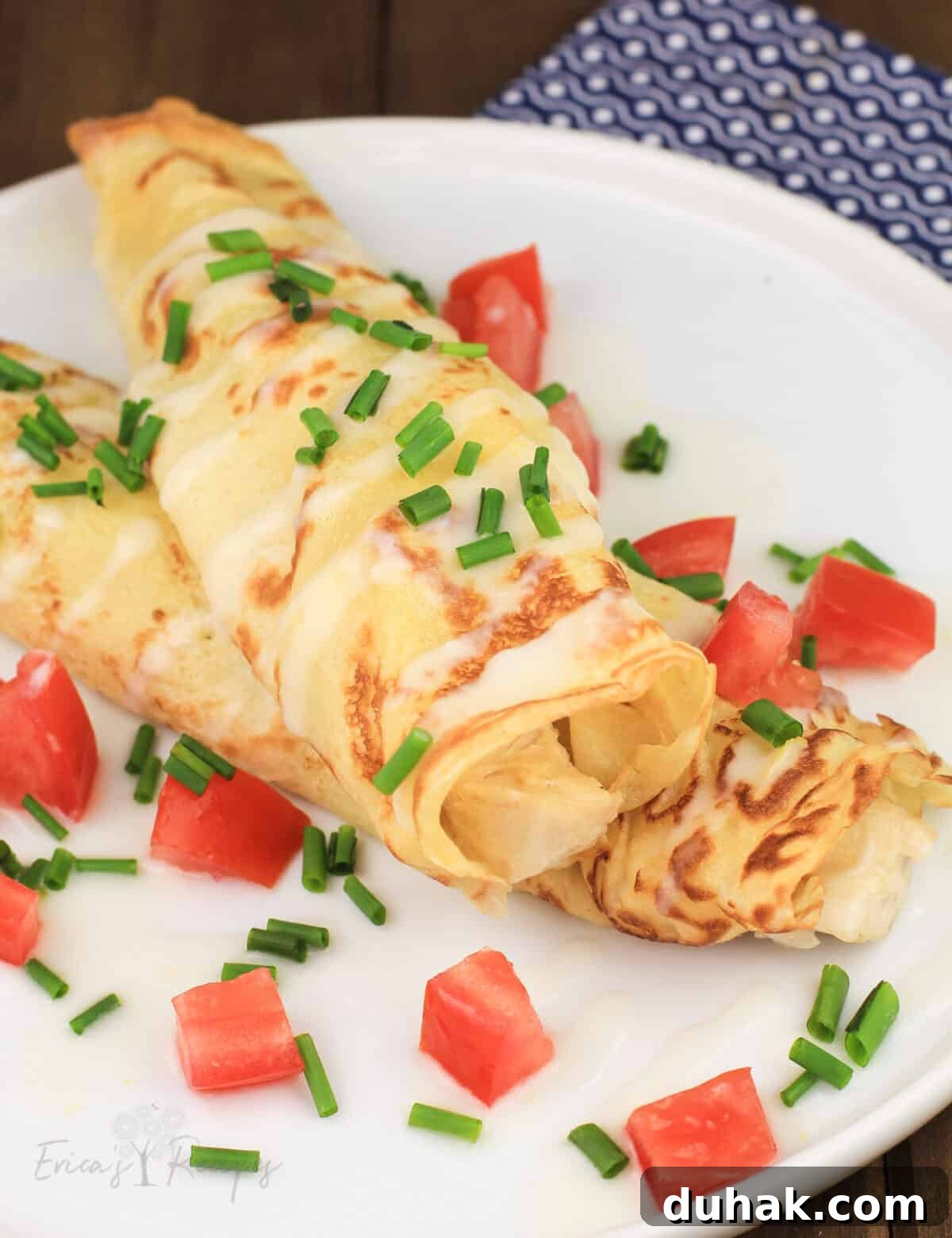 Savory Chicken and Potato Crepes: Rustic Filling Recipe 4 crepes on a white dish