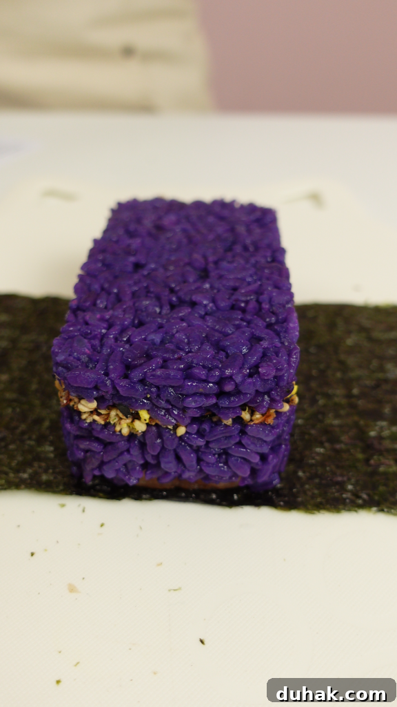 Ube Spam Musubi Recipe: How to Make Filipino Purple Yam Spam Rolls 4 Ube rice close-up 1