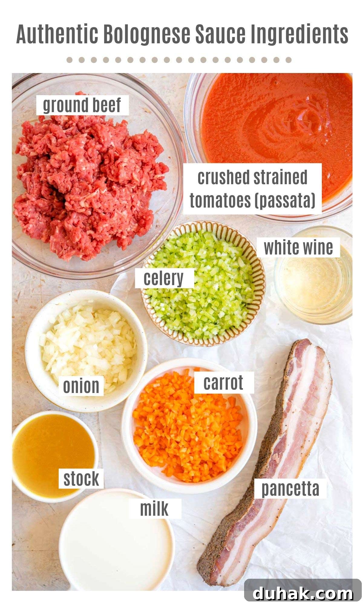 Authentic Ragù alla Bolognese: Classic Italian Meat Sauce Recipe 3 An overhead shot of all the ingredients you need to make authentic Bolognese Sauce