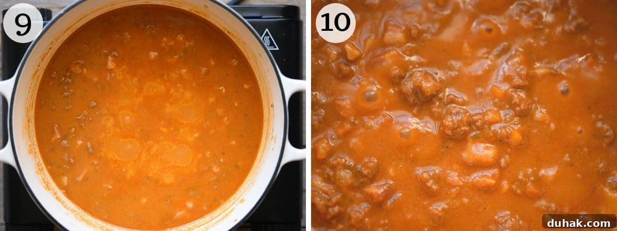 Authentic Ragù alla Bolognese: Classic Italian Meat Sauce Recipe 6 Two photos showing before and after reducing bolognese sauce