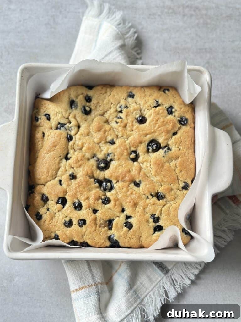 blueberry blondies in a pan