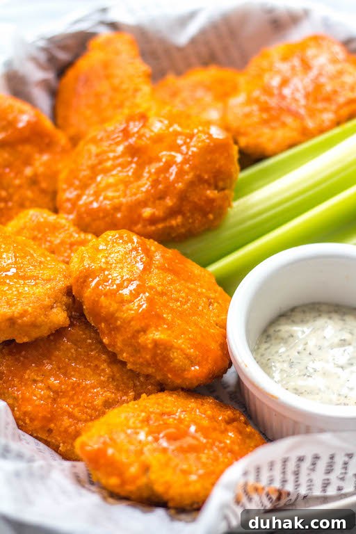 Shaped buffalo chicken nuggets on a baking sheet