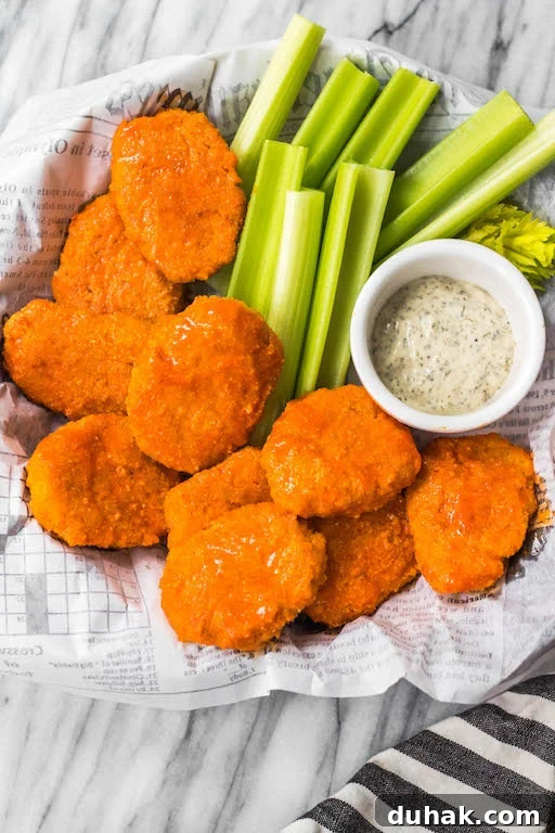 Buffalo chicken nuggets with dipping sauce