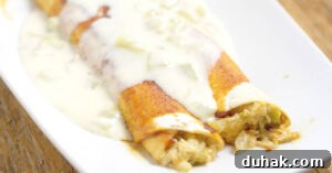 Black Bean Enchiladas with Tangy Red Sauce and Melted Cheese 5 Green Chile Chicken Enchiladas with White Sauce Recipe - these cheesy chicken enchiladas with green chiles and white cheese sauce are a quick and easy dinner recipe idea perfect for the whole family. Our family loves these, and it's a great freezer meal too!
